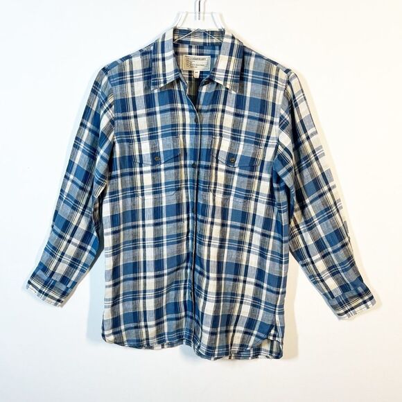 Current Elliott Womens Size Small Blue Plaid Perfect Linen Slim Button Up Shirt - Picture 11 of 12